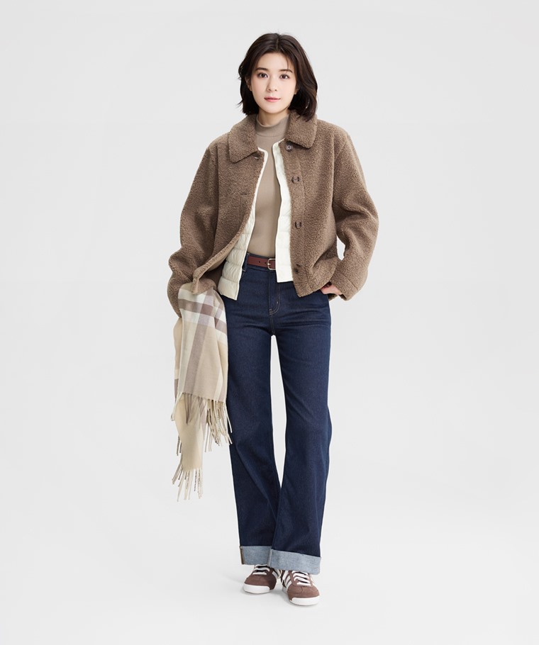 羅紋立領長袖T恤-女