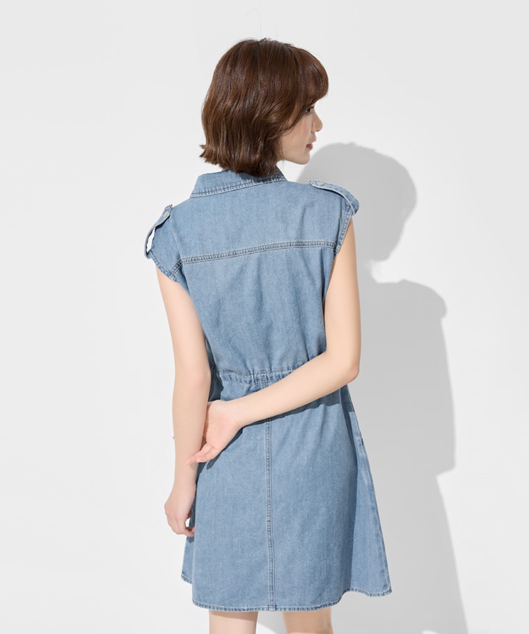 可調式腰圍牛仔短洋裝-女