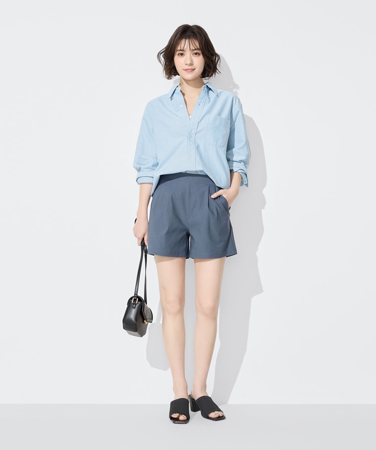 彈力打褶短褲-女