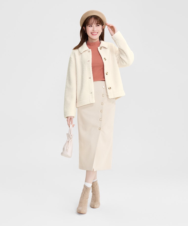 磨毛羅紋立領長袖T恤-女