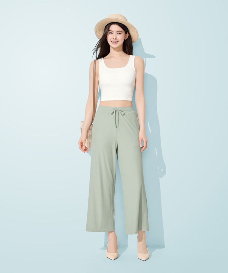 輕涼羅紋寬褲-女