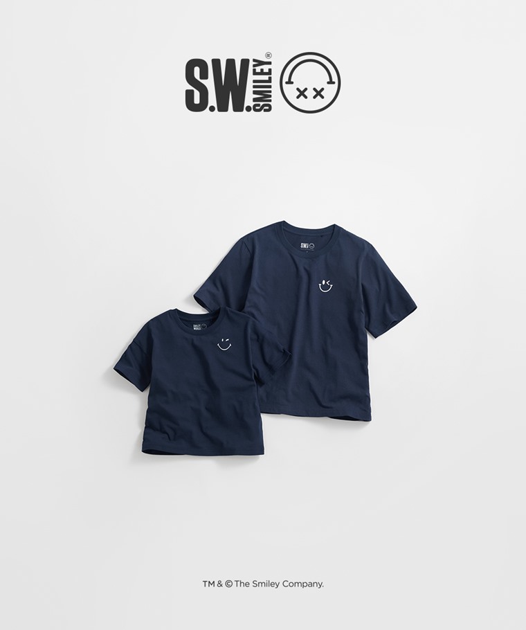 親子/情侶系列：女 · S.W.SMILEY®寬版印花T恤-04,童 · SmileyWorld®寬版印花T恤-04