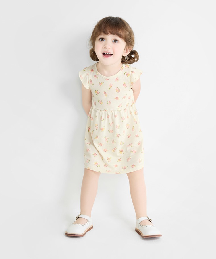 春夏嬰幼兒新品：Baby · 竹節棉荷葉袖花卉洋裝