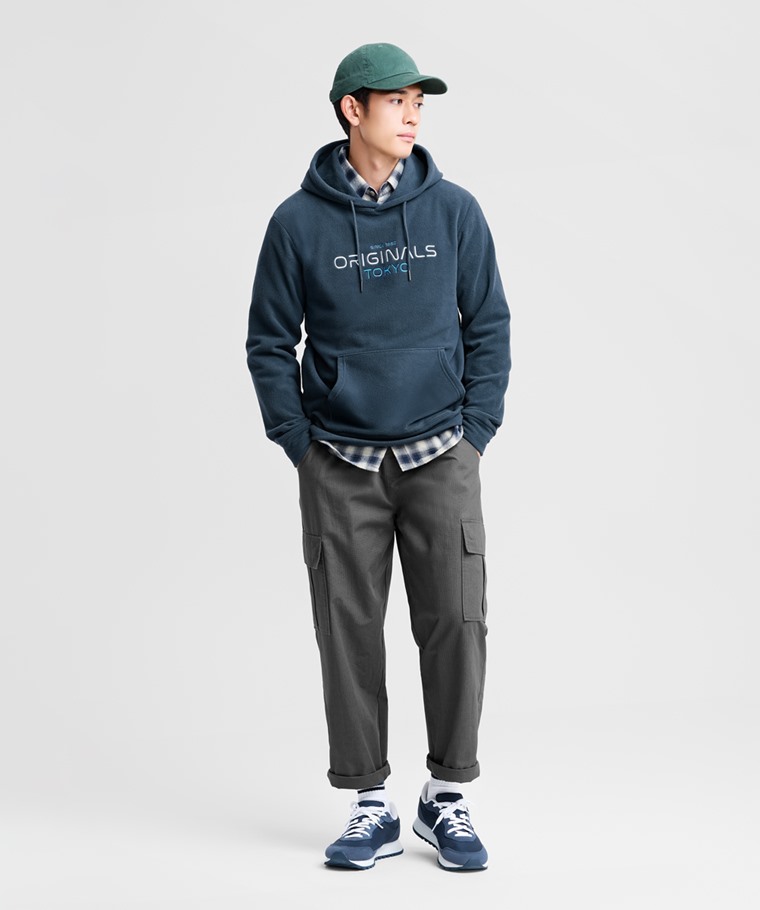 Fleece電繡連帽上衣-男