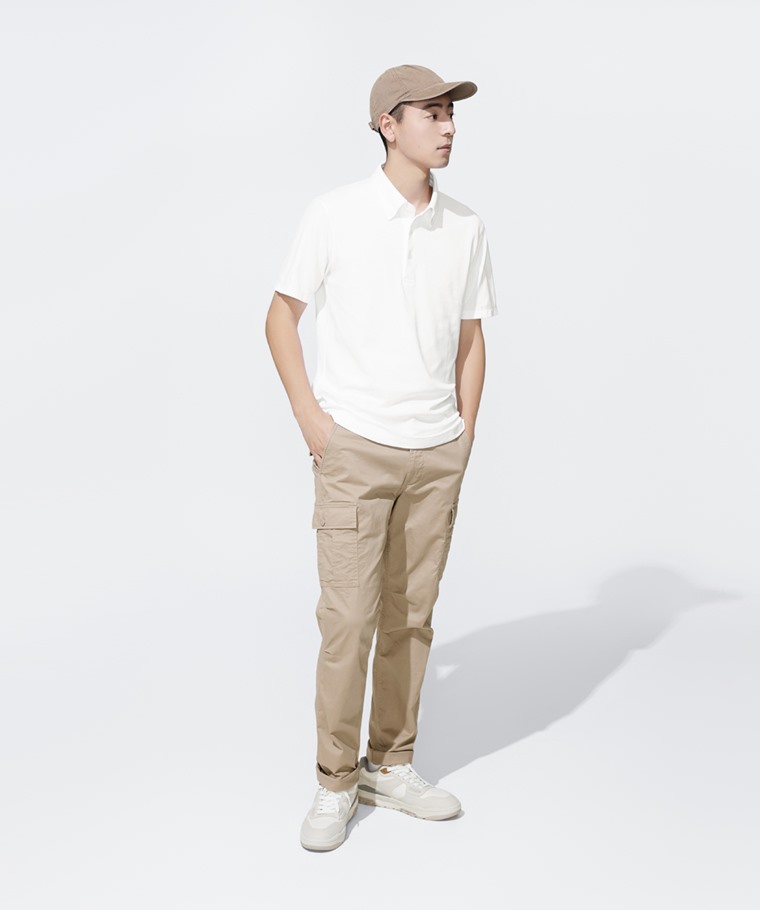 輕型棉質直筒工裝長褲-男