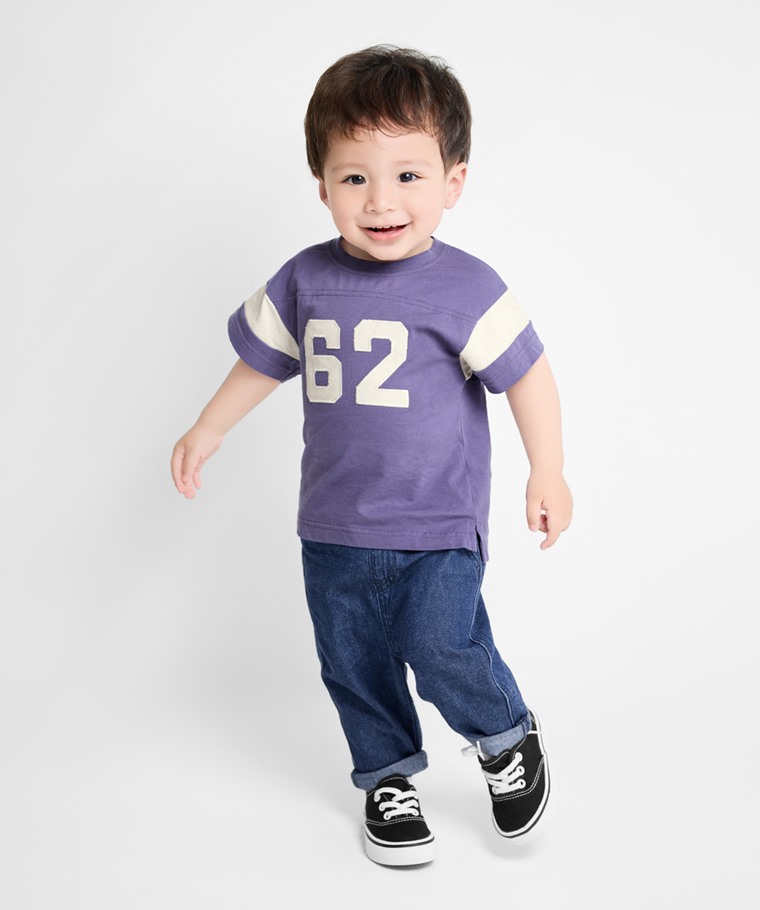 純棉文字寬版拼接T恤-Baby