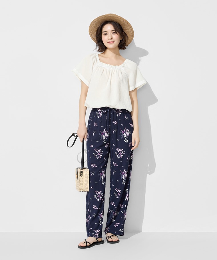 嫘縈植物花卉印花長褲-女