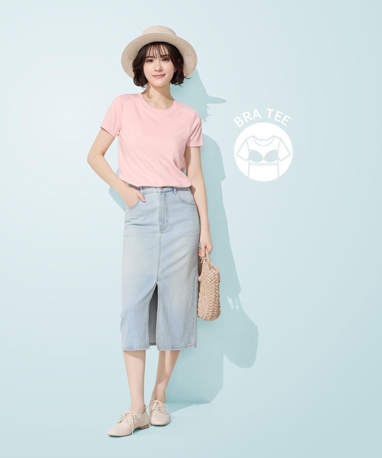 輕涼棉質Bra圓領寬襬T恤-女