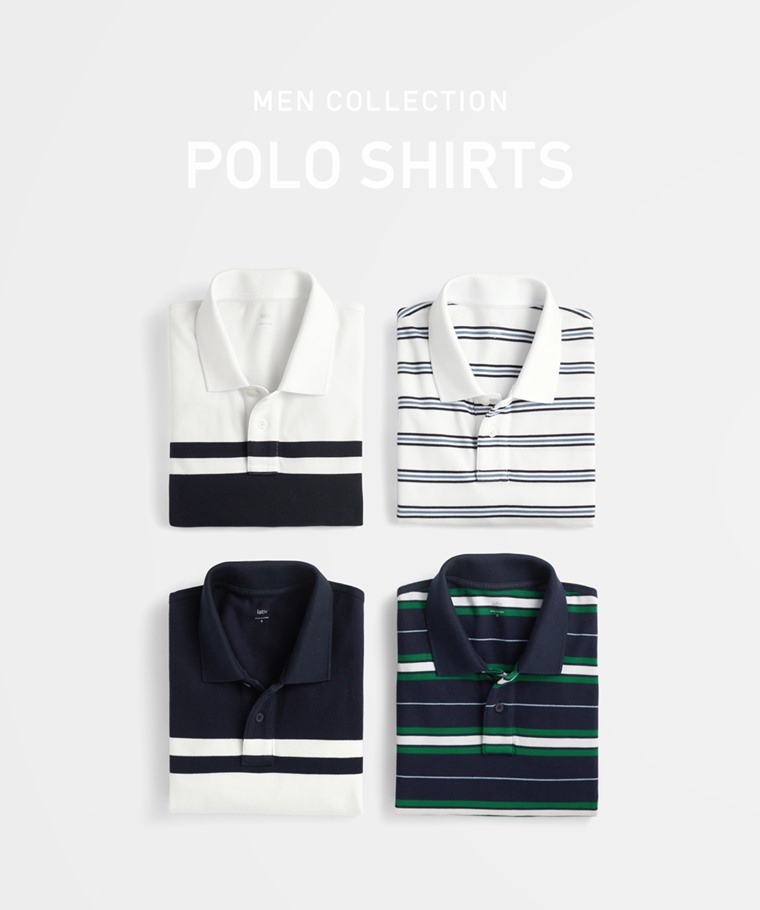 純棉網眼條紋polo衫-男