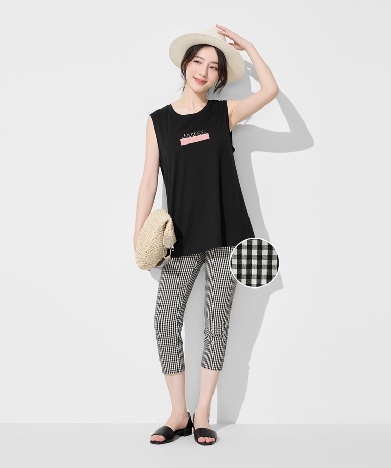 彈力格紋七分緊身褲-女