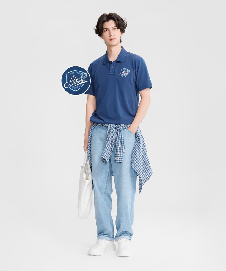 純棉網眼徽章polo衫-男