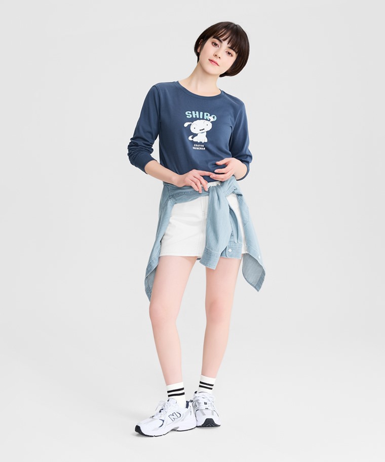 蠟筆小新長袖印花T恤-09-女