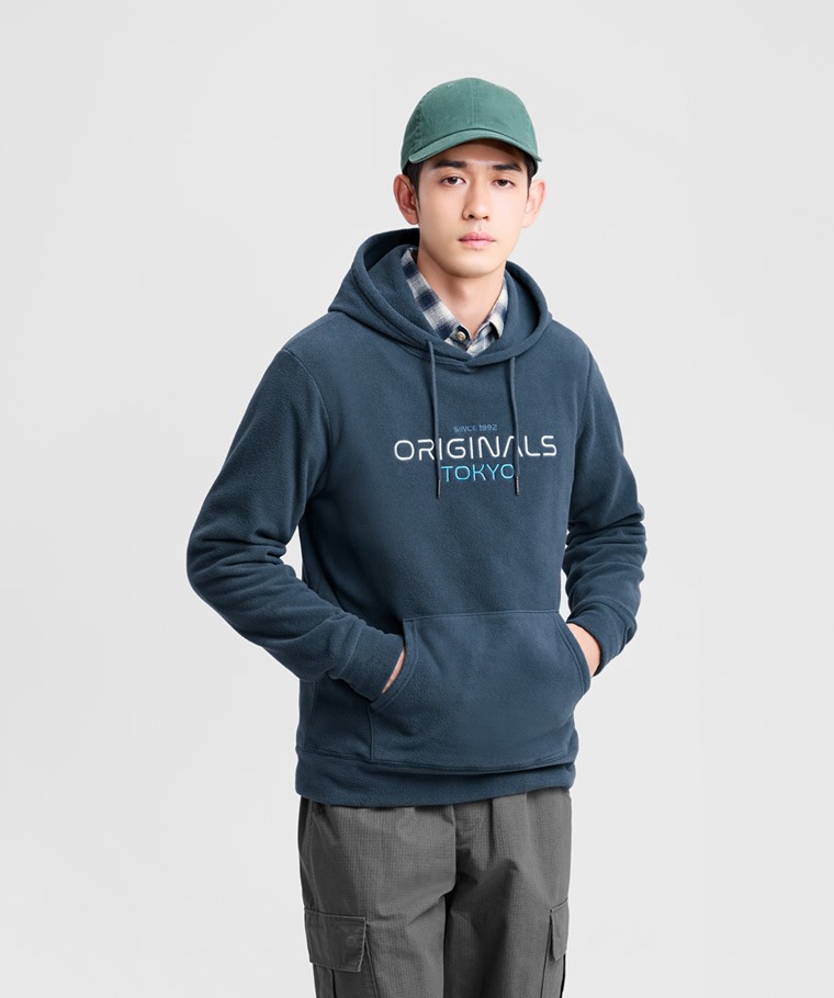 Fleece電繡連帽上衣-男