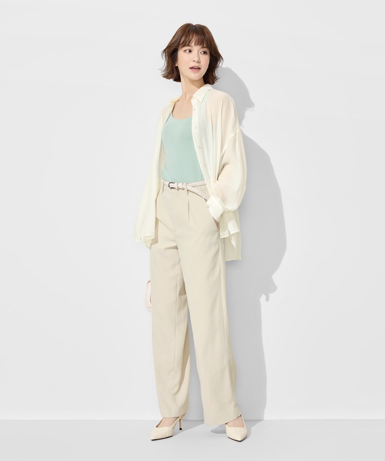 細褶紋理寬版襯衫-女