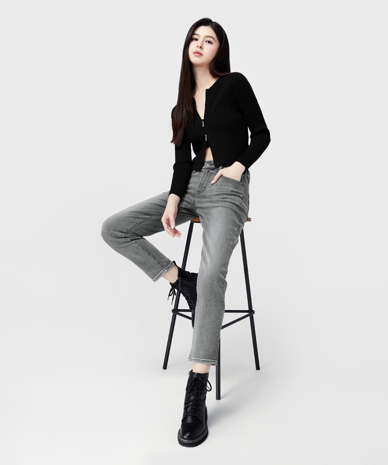 羅紋拉鍊開襟毛衣-女