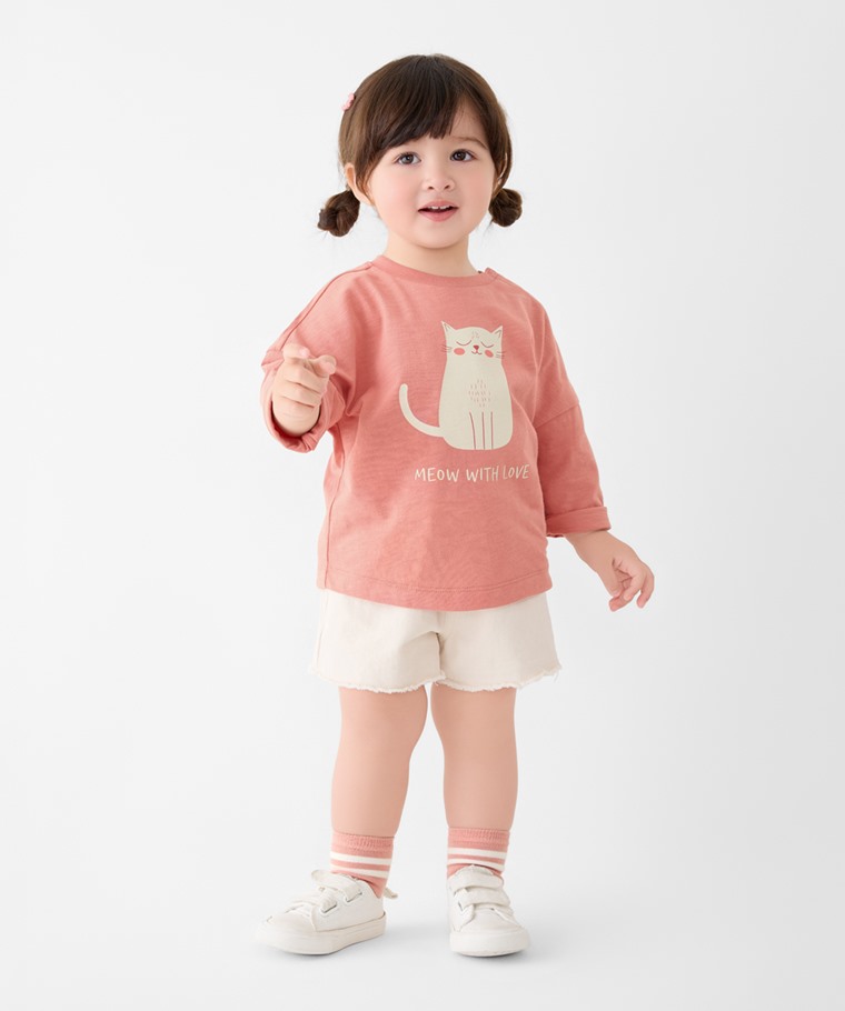 竹節棉寬鬆動物印花T恤-Baby
