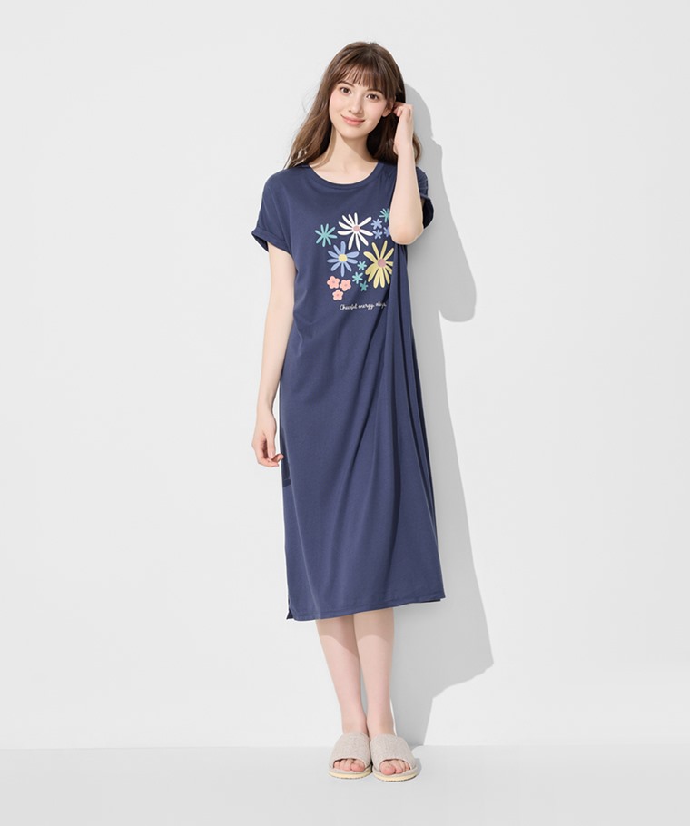莫代爾花卉連袖長洋裝-女