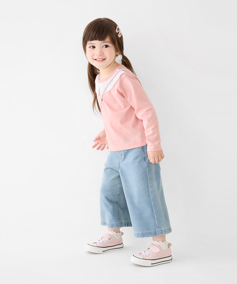 秋冬童裝新品：童 · 純棉蕾絲造型拼接上衣