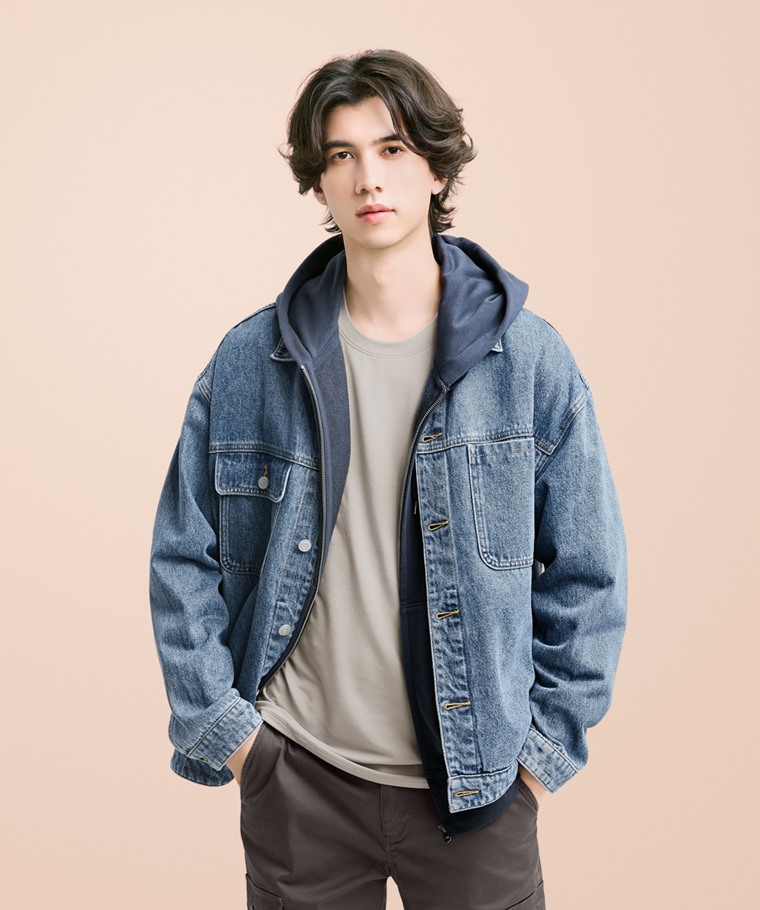 heatup輕磨毛圓領九分袖上衣-男