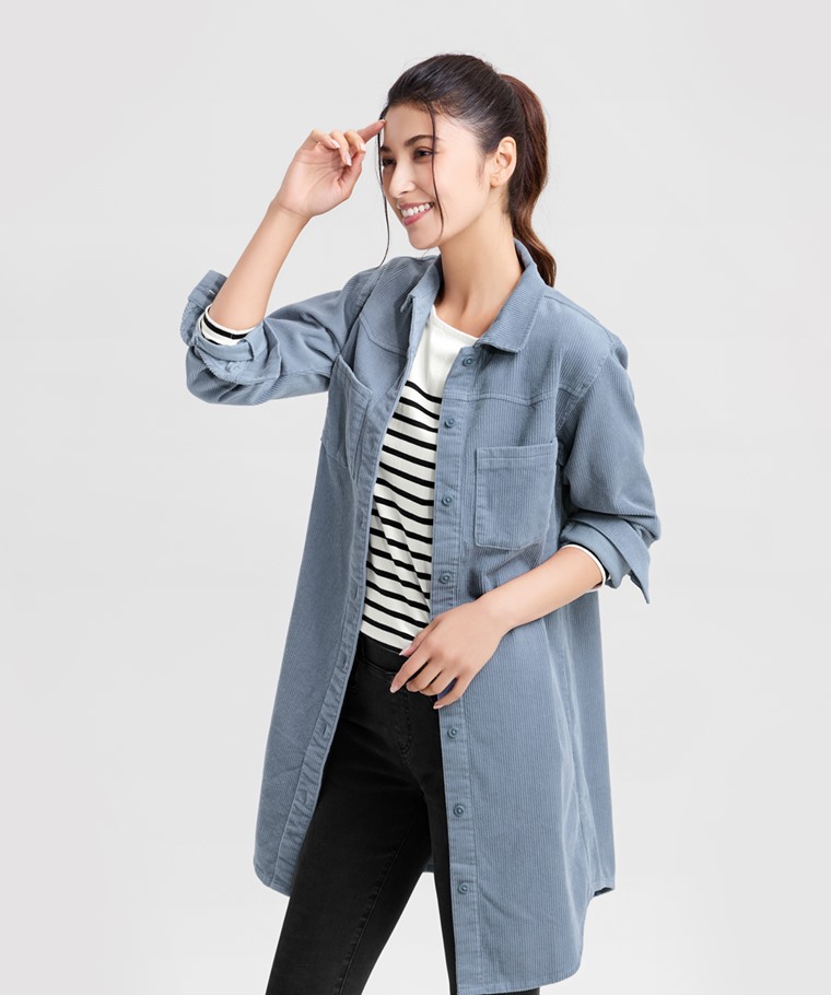 燈芯絨襯衫式洋裝-女