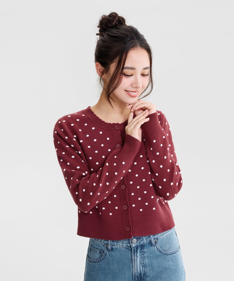 秋冬女裝新品：女 · 短版點點針織開襟衫,女 · 垂墜感牛仔寬褲