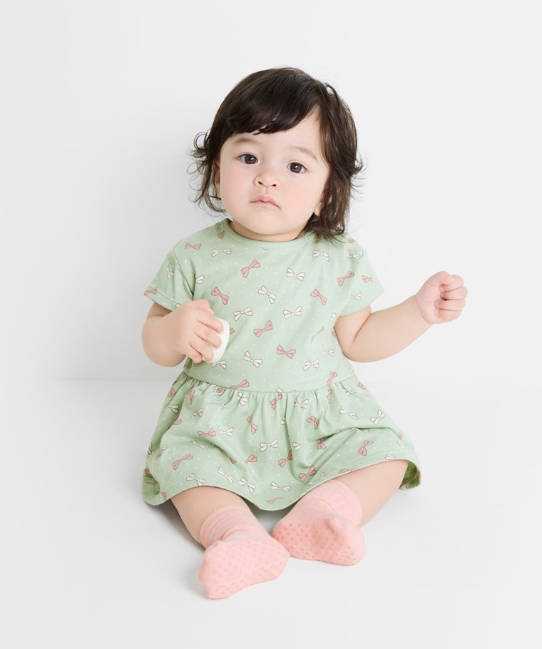 春夏嬰幼兒新品：Baby · 純棉印花包臀洋裝,Baby · 寬羅紋中筒襪(3入)