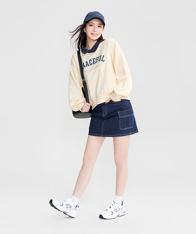 秋冬女裝新品：女 · 工裝牛仔連褲短裙,女 · 刷毛文字印花寬版上衣,女 · 毛圈中筒襪