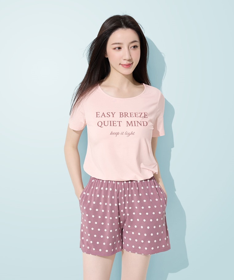 輕涼文字印花短袖家居套裝-女