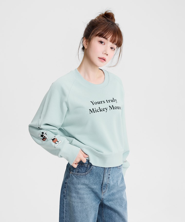 迪士尼系列毛圈寬短版印花圓領衫-10-女