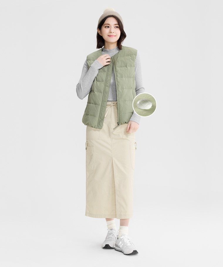 極暖羽絨無領背心-女
