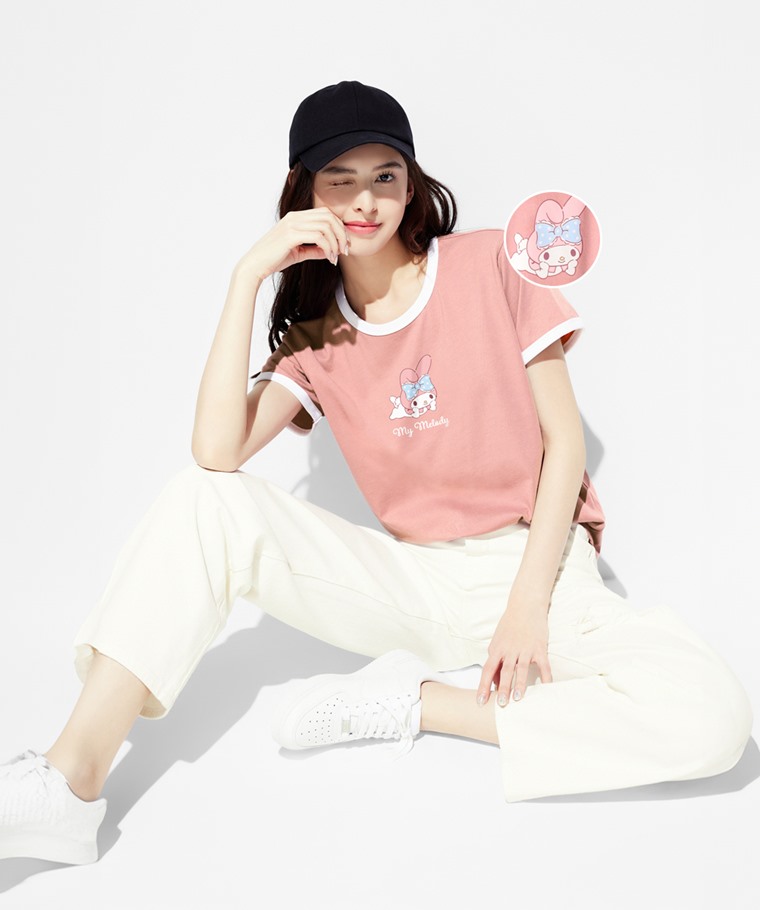 三麗鷗羅紋配色印花T恤-10-女