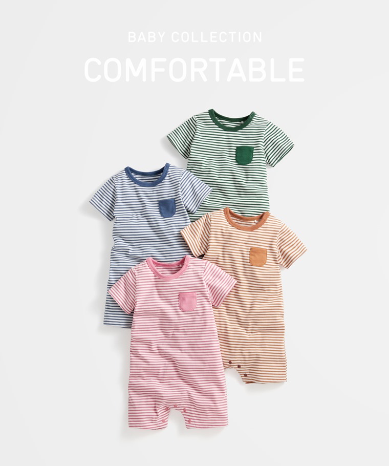 春夏嬰幼兒新品：Baby · 純棉口袋條紋連身衣