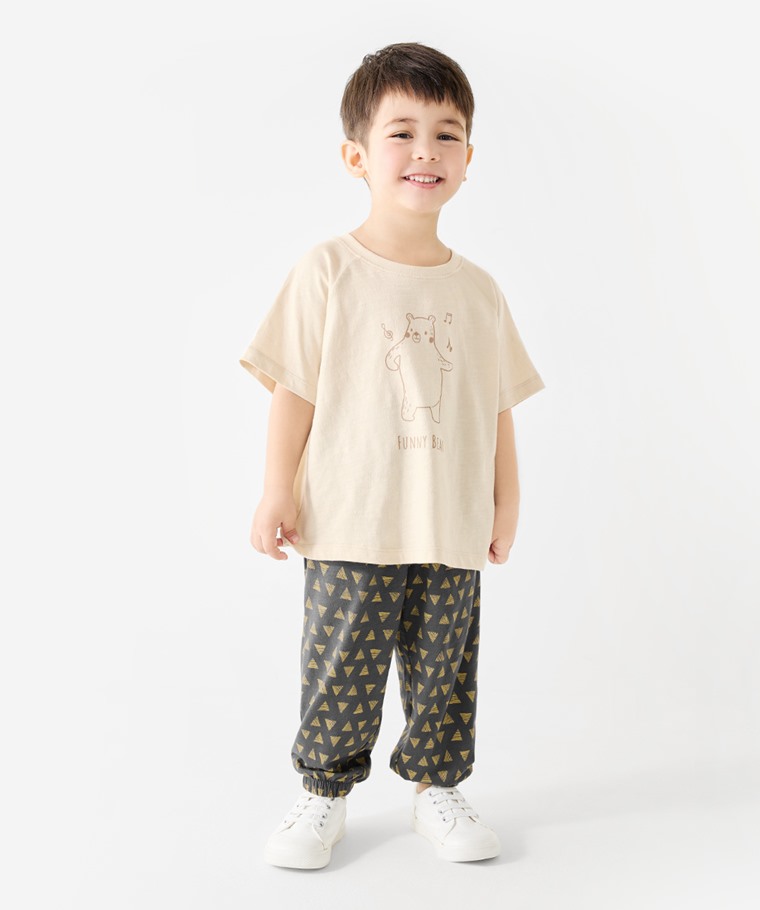 竹節棉印花束口褲-童