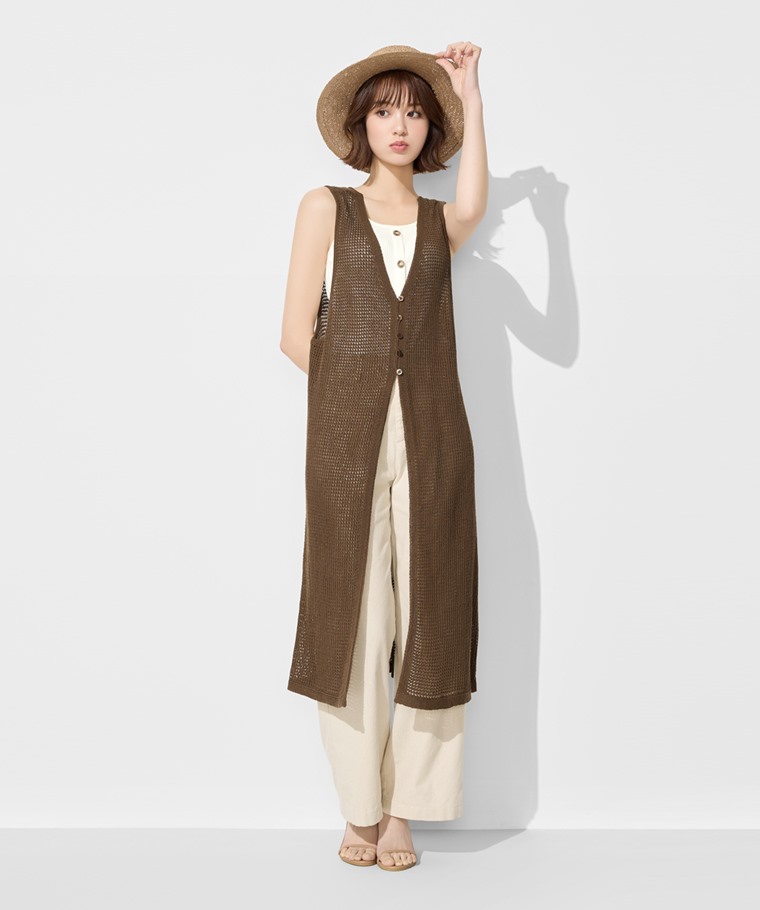 鏤空針織長版背心-女