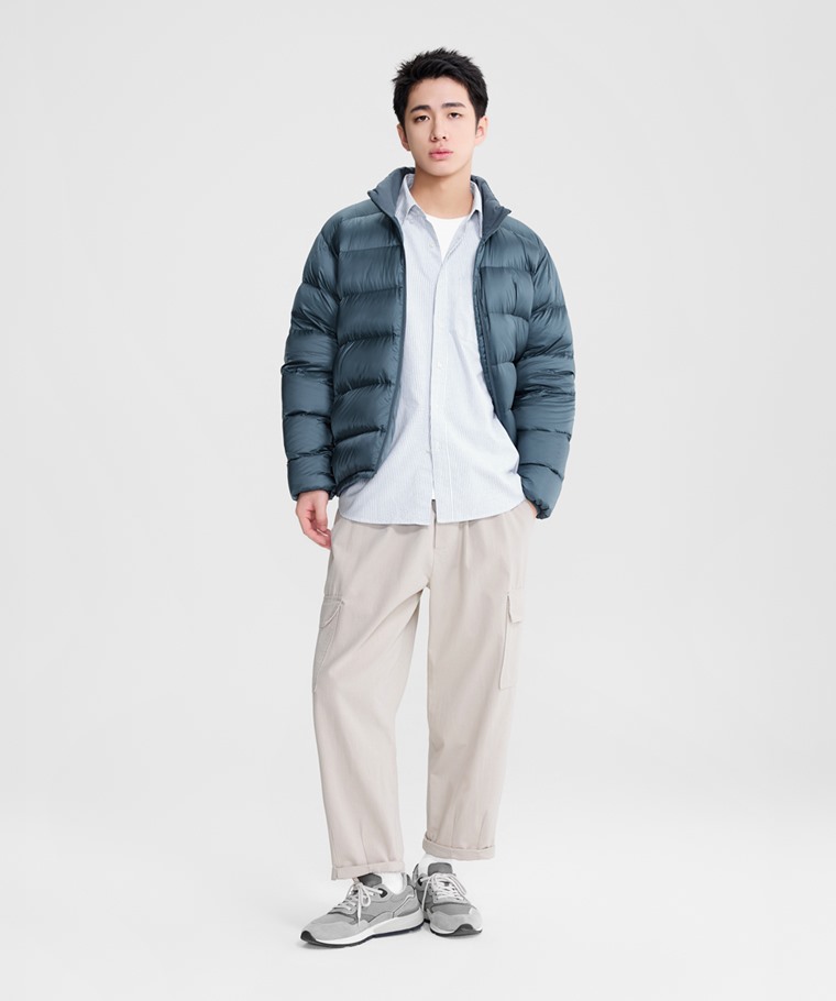 牛津條紋長袖襯衫-男