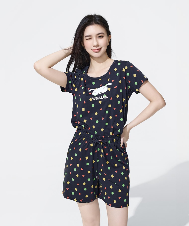 蠟筆小新快乾棉印花家居套裝-女