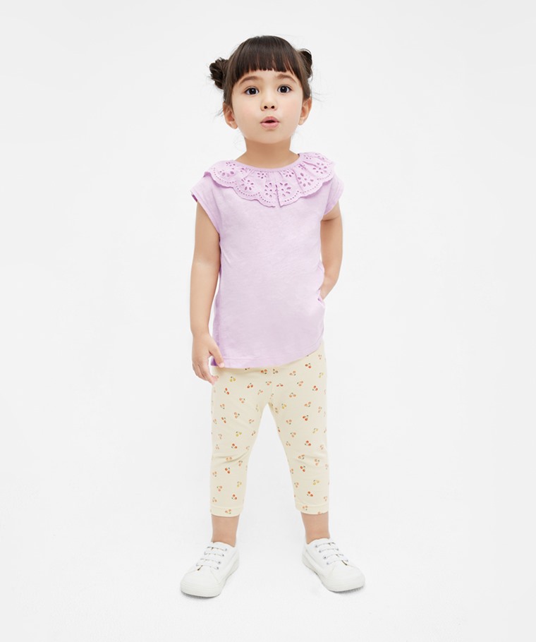 竹節棉蕾絲造型T恤-童