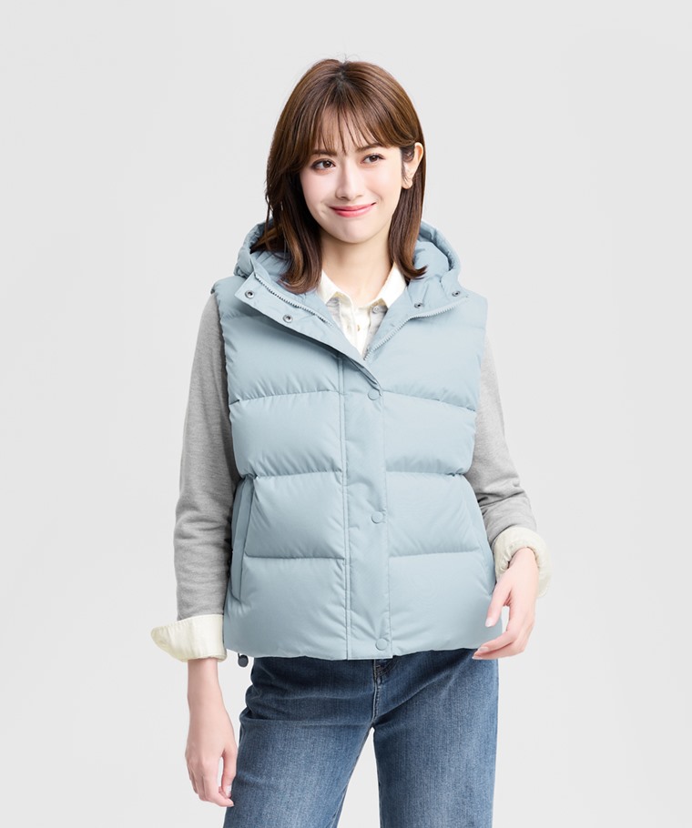 極暖羽絨寬鬆連帽背心-女