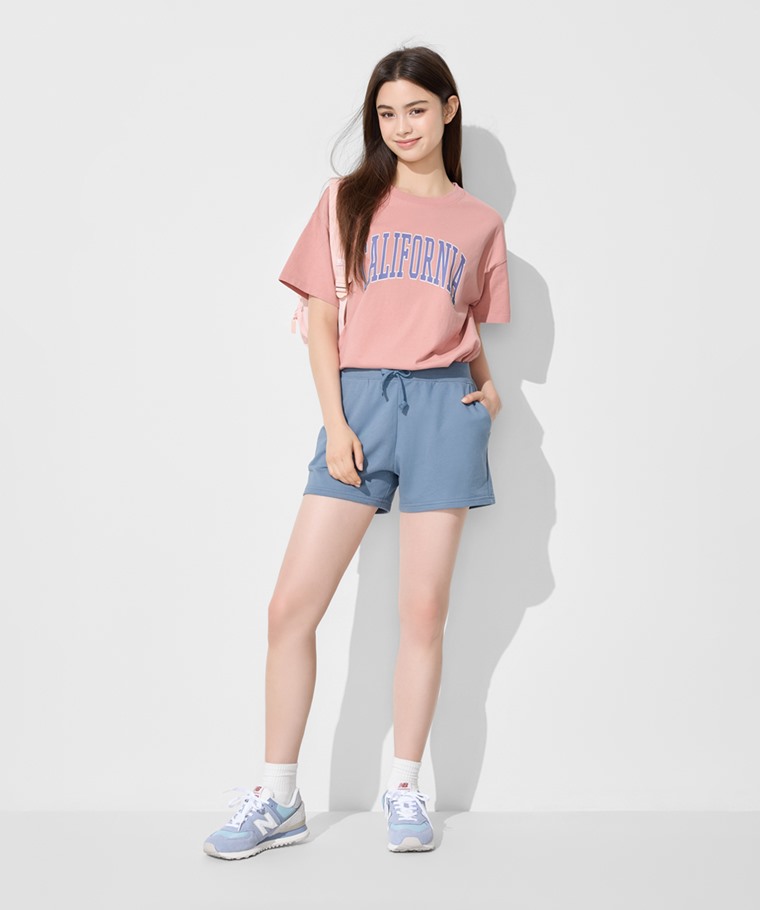 粗紡寬長版文字印花T恤-女