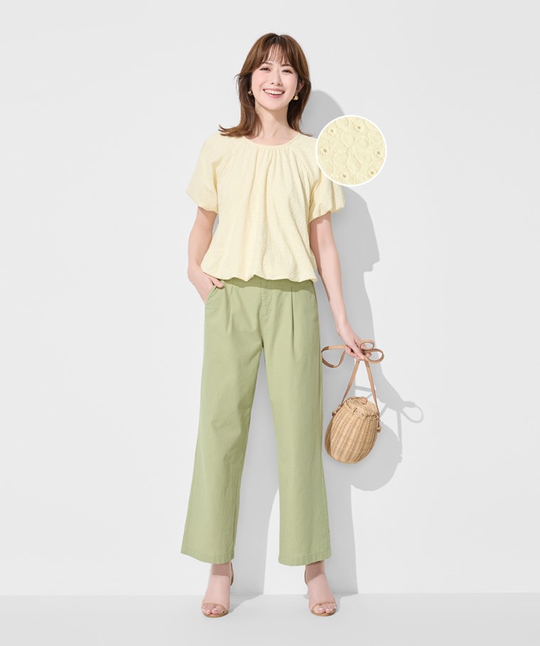 棉質花瓣蕾絲澎袖上衣-女