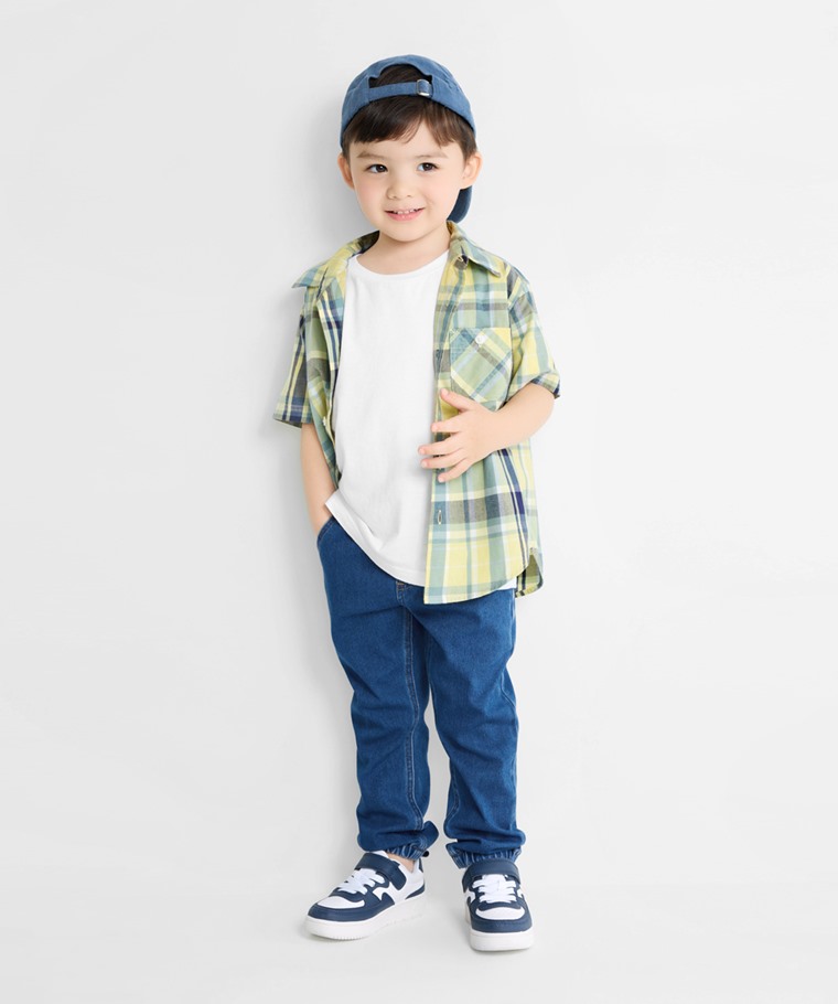 羅紋針織牛仔束口褲-童