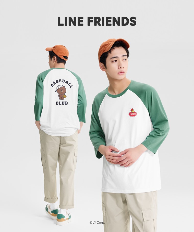 LINE FRIENDS拉克蘭七分袖印花T恤-02-男