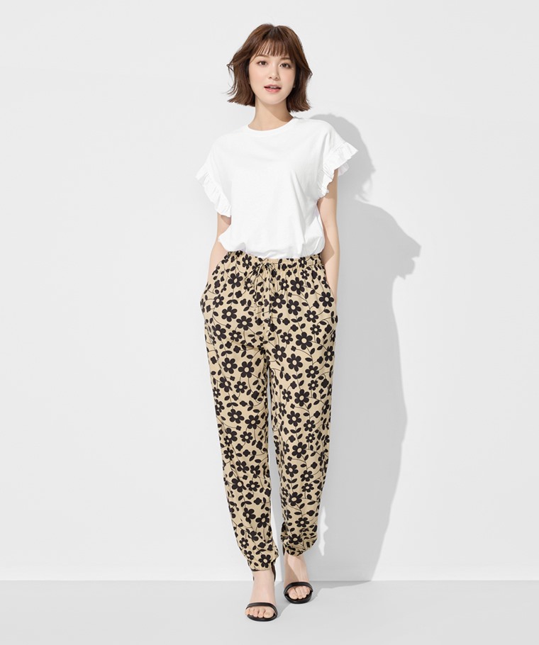 嫘縈花朵印花束口褲-女