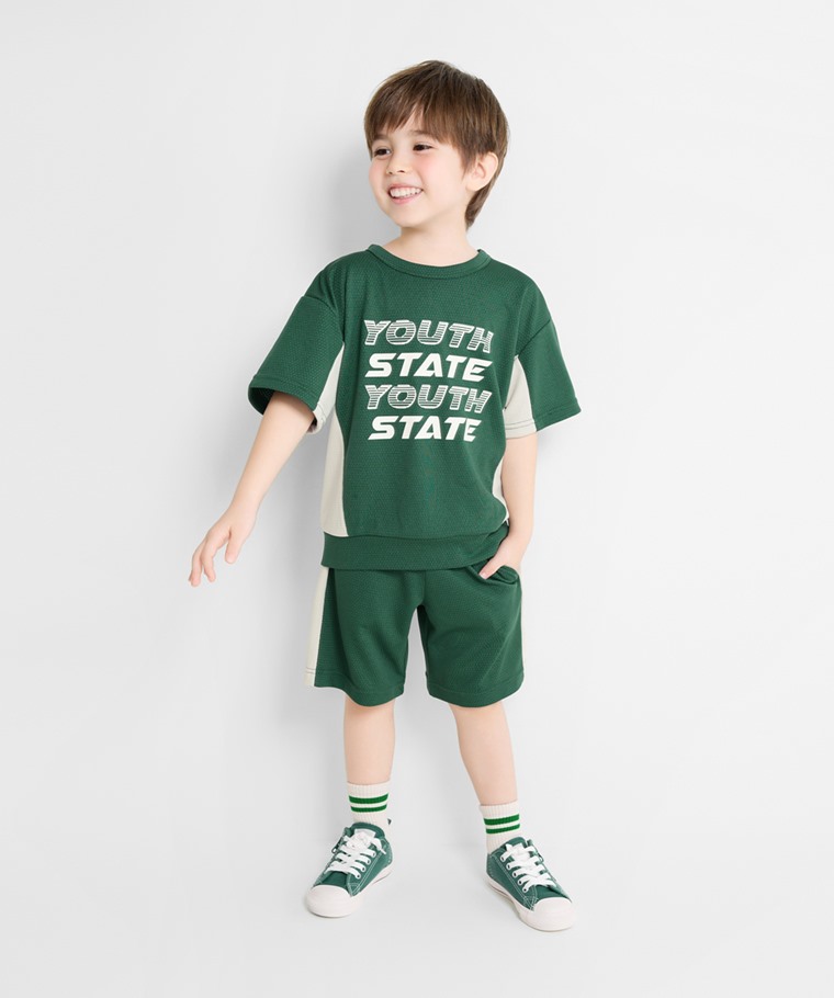 吸排網眼配色短褲-童