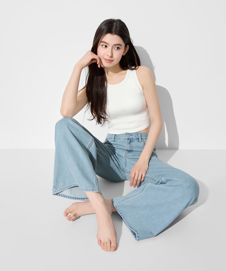 垂墜感牛仔寬褲-女