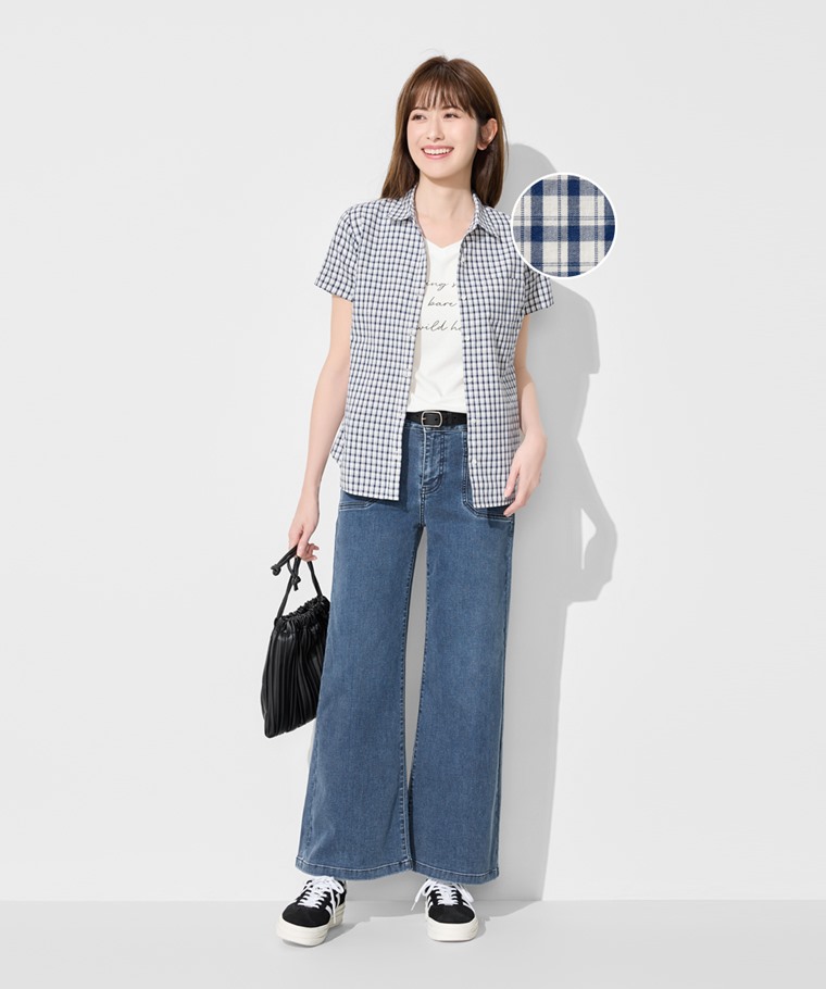 格紋短袖襯衫-女