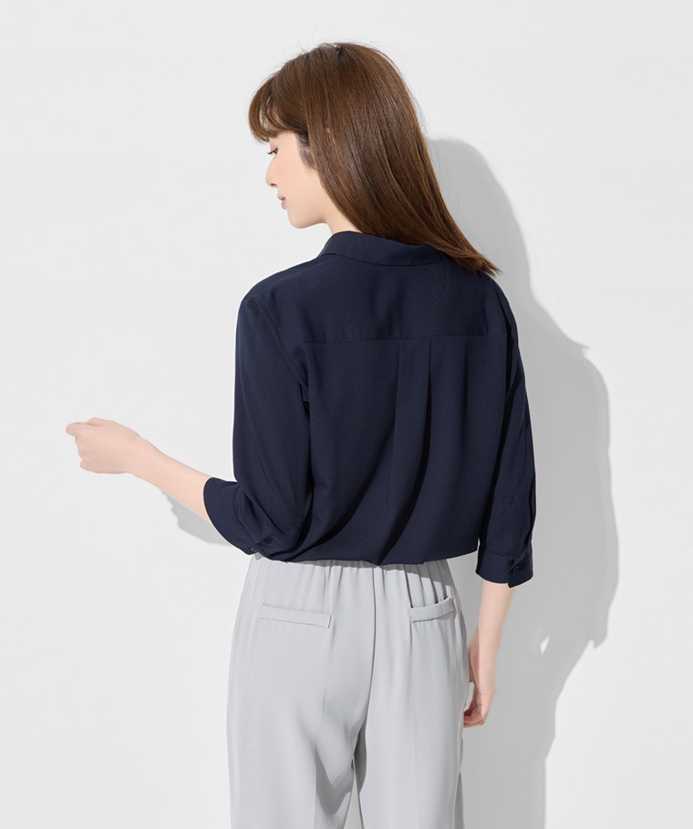 嫘縈開領七分袖襯衫-女