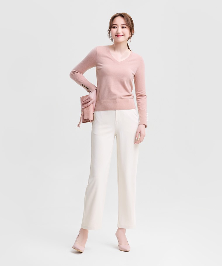 精選女裝系列：女 · 柔軟V領鈕釦毛衣