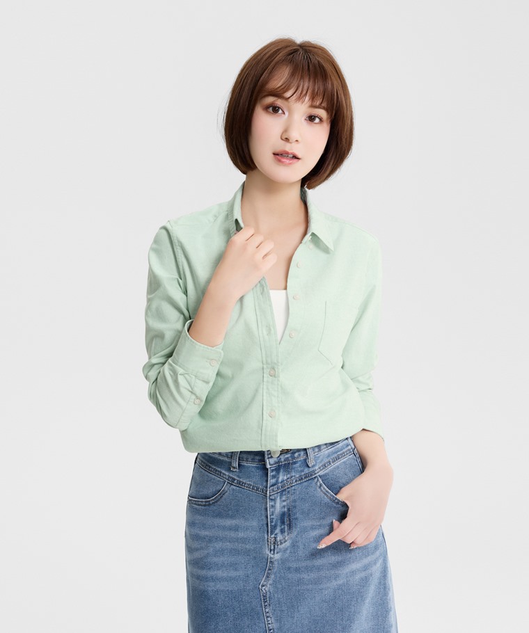 牛津修身長袖襯衫-女