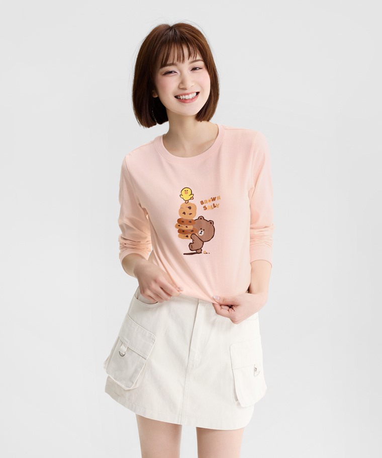 LINE FRIENDS長袖印花T恤-04-女